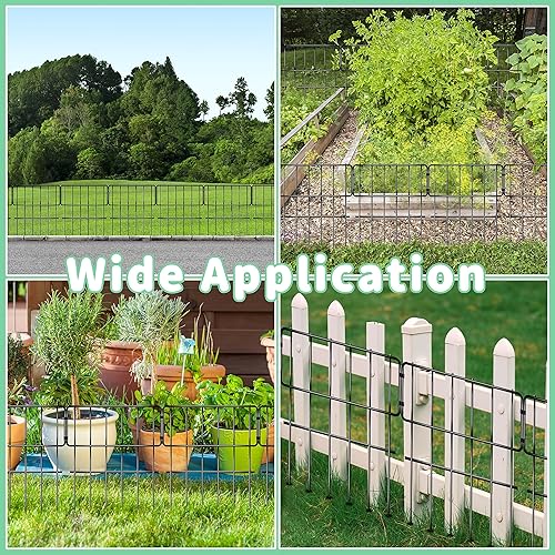 Miniatura 6 de Paquete de 10 vallas de barrera de animales de jardín, valla decorativa de jardín sin excavación, borde de panel de metal a prueba de óxido,