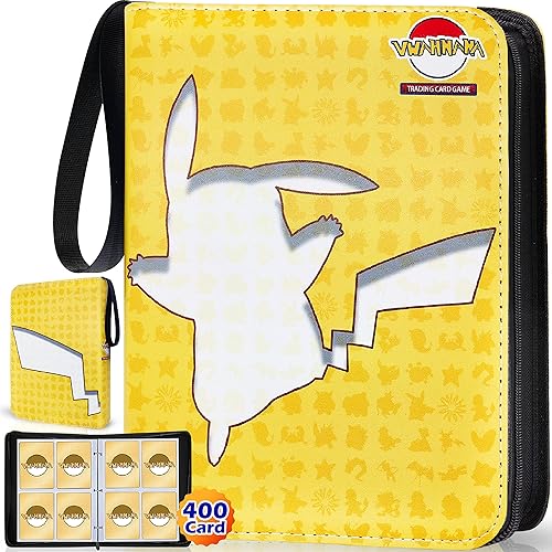 VWAHNANA Card Binder for Pokemon Card Binder, 400 Pockets Card Holder Binder, 4 Pocket for Pokemon Trading Cards in 50 Card Sleeves, for PTCG Card