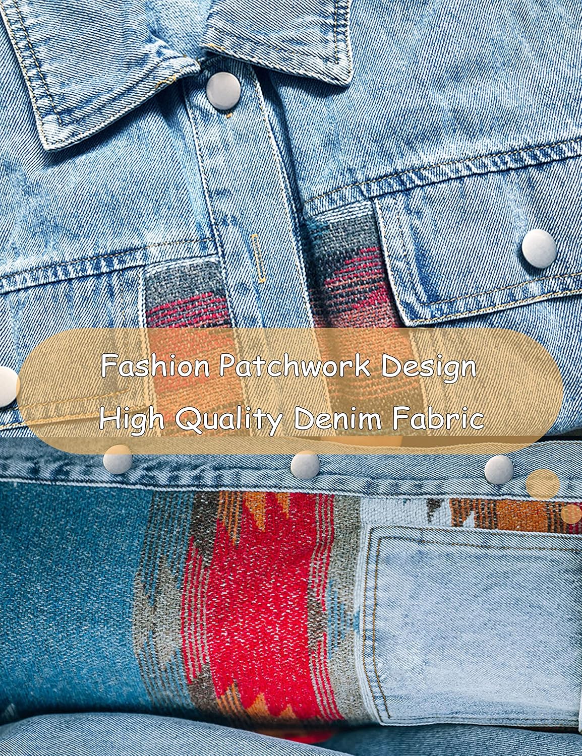 HangNiFang Aztec Denim Jacket Shacket for Women Button Down Vintage Distressed Blue Jean Jacket - Image 6