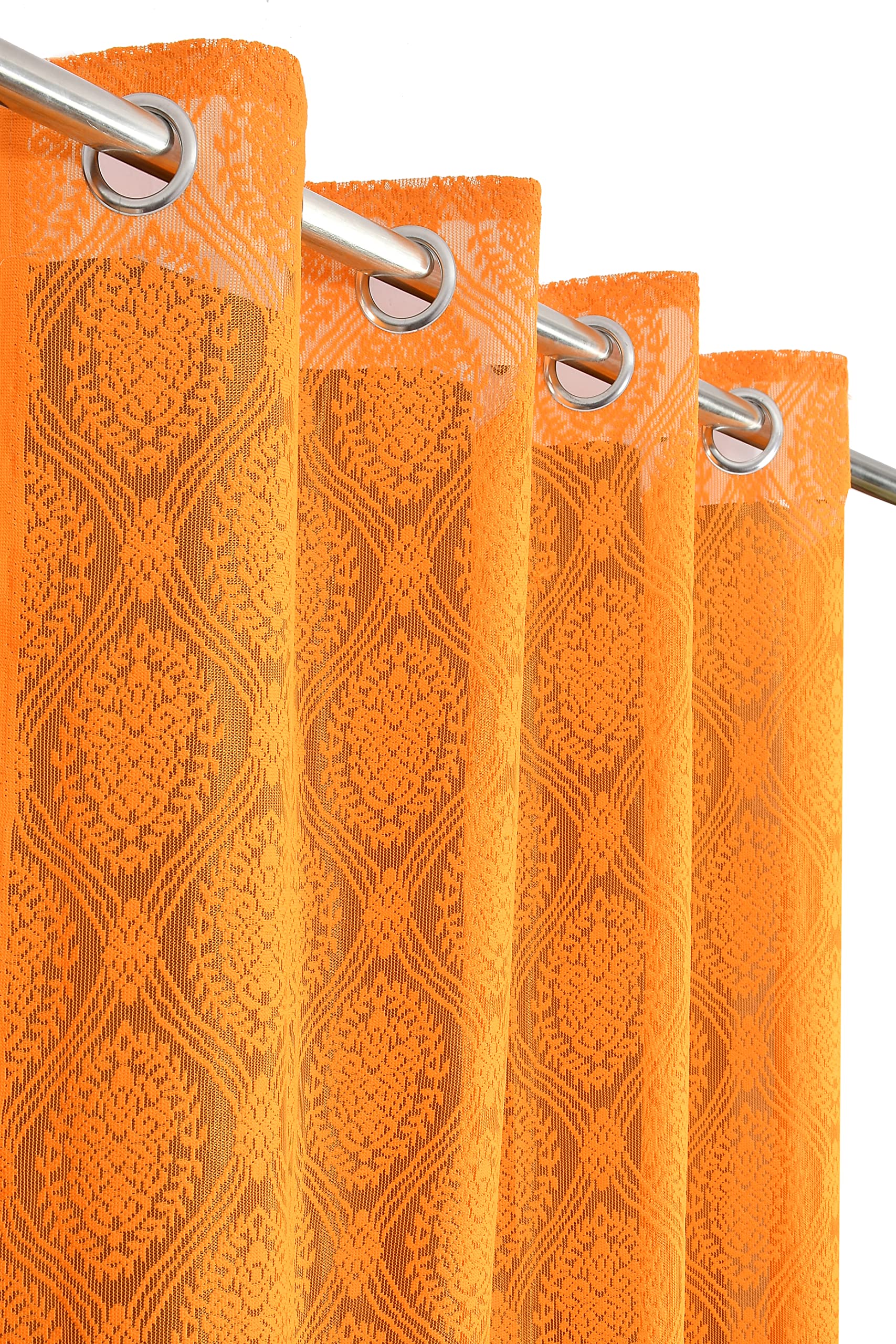 Kiara Creations Damas Net Transparent Curtains for Long Door- 8 Feet (Pack of 1) Orange