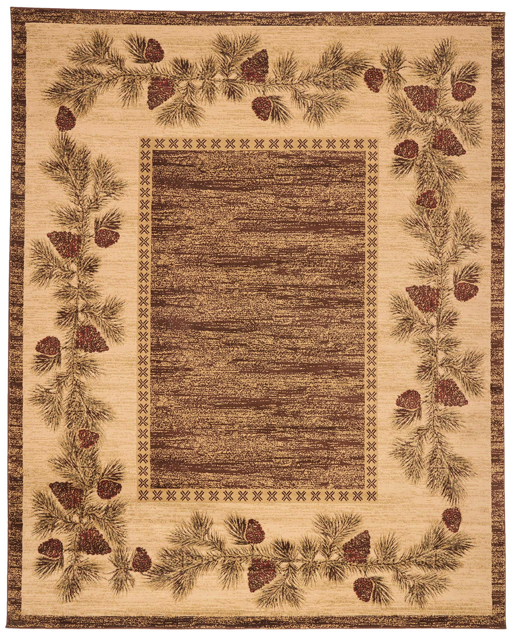 Rug Empire Rustic Lodge, Pine Cone Open Field Area Rug, 96" W x 118" L, Multi 6708
