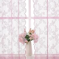 Vista 12 de Cortinas traslúcidas de encaje blanco para dormitorio, 55 x 54 pulgadas, paneles de cortina de encaje con rosas florales francesas duraderas