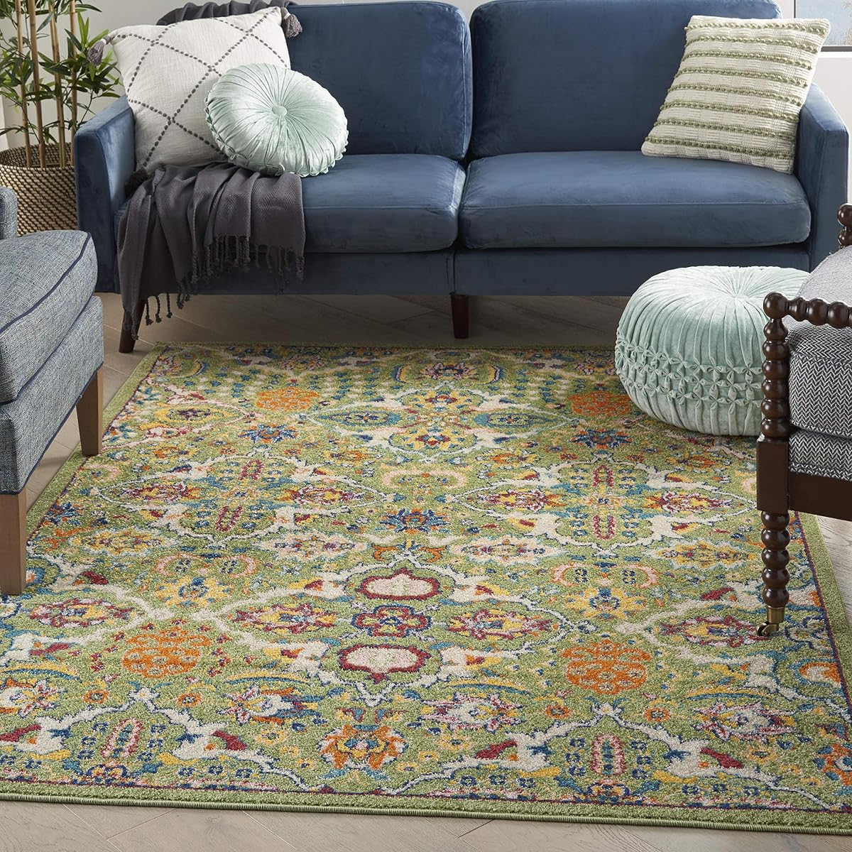 Nourison Home Allur Sage Ivory - Alfombra de área de 5 pies 3 x 7 pies 3 pulgadas, fácil de limpiar, no se desprende, dormitorio, sala de estar, comedor, cocina (5 pies x 7 pies)