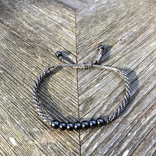 Miniatura 2 de Gray Rope Beaded Hematite Bracelet - Handmade Woven Pull Cord Drawstring Size Adjustable for Men and Women by RUMI SUMAQ Jewelry