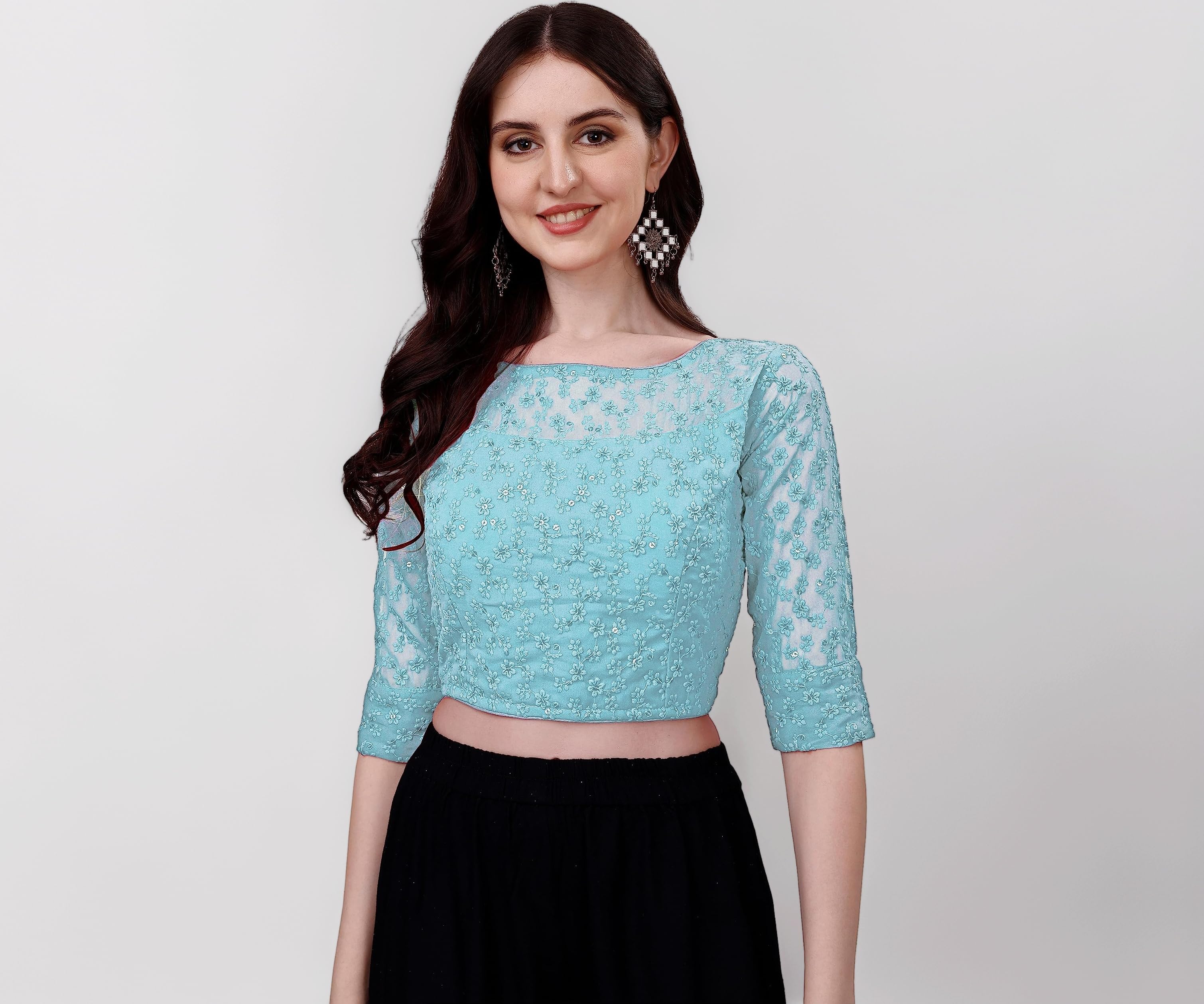 Pujia Mills Womens Readymade Fancy Sifli Work Half Sleeve Saree Blouse.