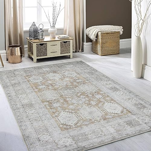 Miniatura 4 de RugOver Alfombra lavable a máquina apta para mascotas y resistente para cocina baño sala de estar marfilnogal 3 x 5 pies