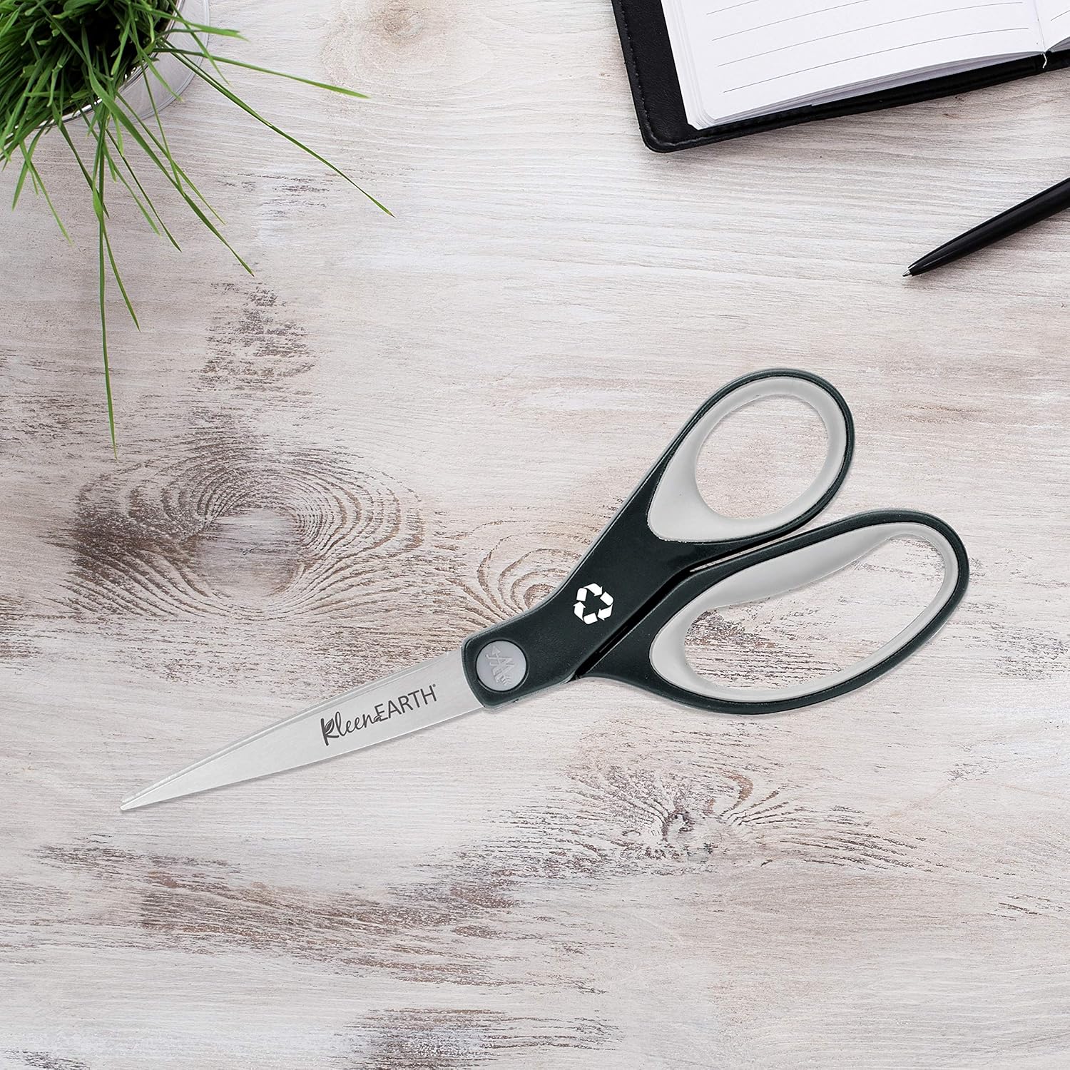 Westcott 8-Inch KleenEarth Soft Handle Straight Scissors, Black/Gray