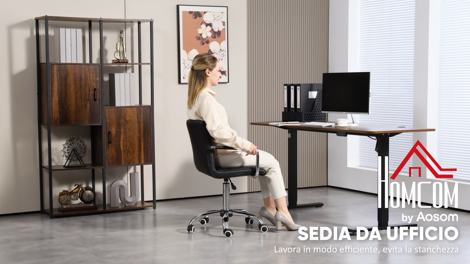 Sedia Da Ufficio Girevole In Pelle PU HOMCOM - Poltrona Ergonomica Scrivania Con Braccioli E Altezza Regolabile - Marrone Scuro