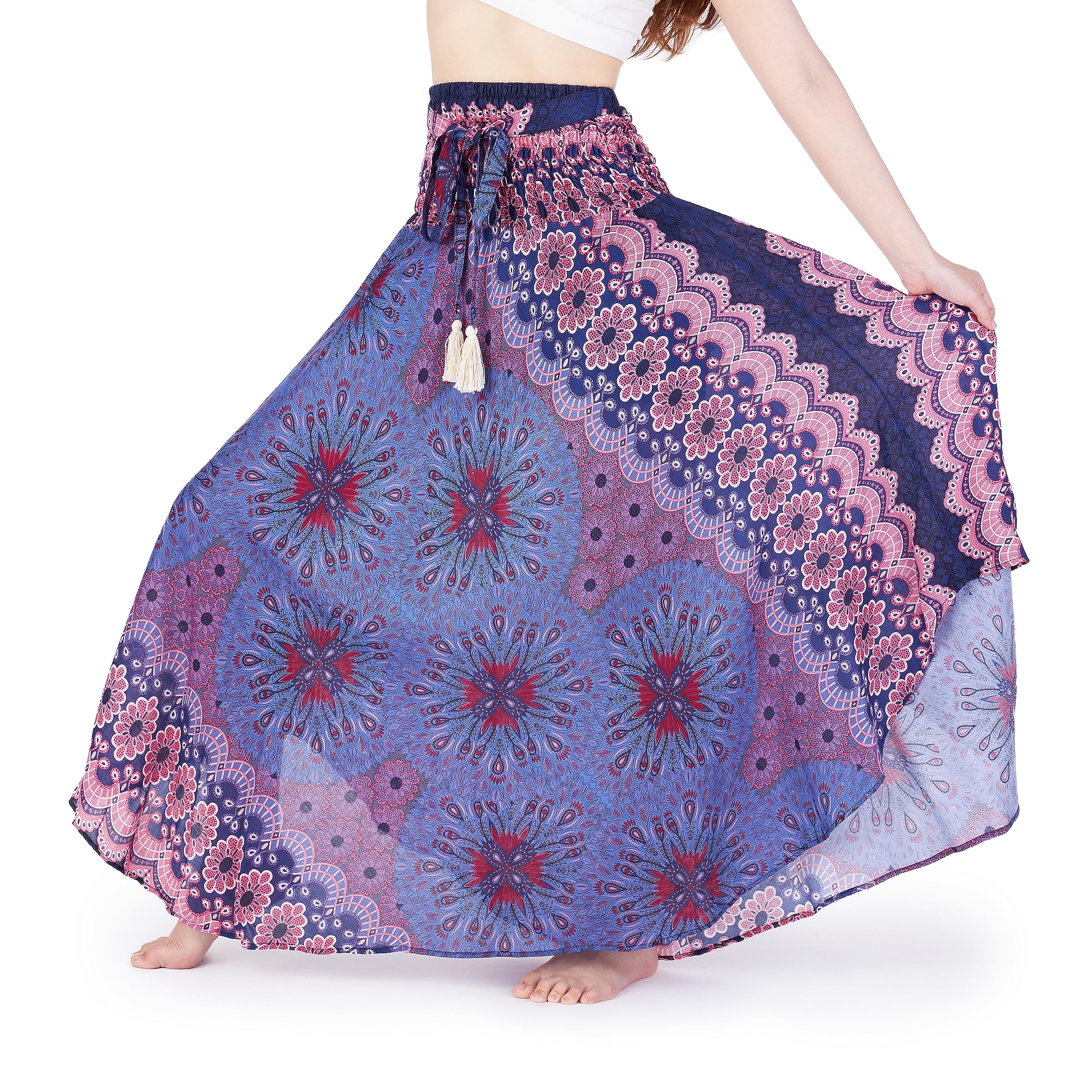 Lannaclothesdesign Maxi Skirt for Women Boho | Convertible Dress, Breathable 100% Rayon, Comfortable Elastic Waist, Flowy Fit, Travel & Lounge Wear,