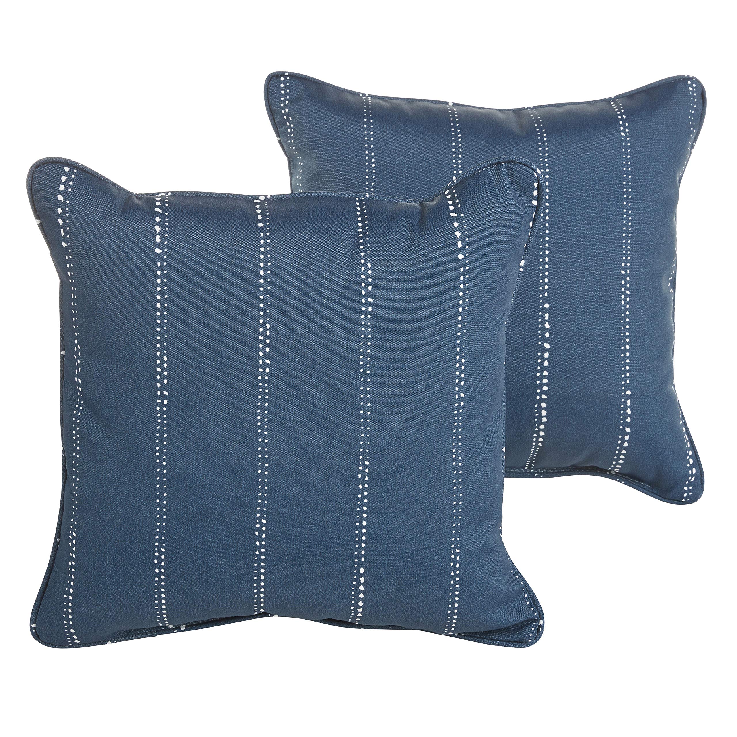Sorra Home Indoor/Outdoor Corded Square Pillows, Set of 3 Navy Dotted Stripes