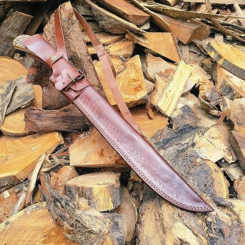 Miniatura 5 de Haxxi Blade Machete Damascus Steel Knife Ram Horn Non Slip Handle and Belt Sheath for Gardening Land Management Bushcraft Hunting and Outdoor