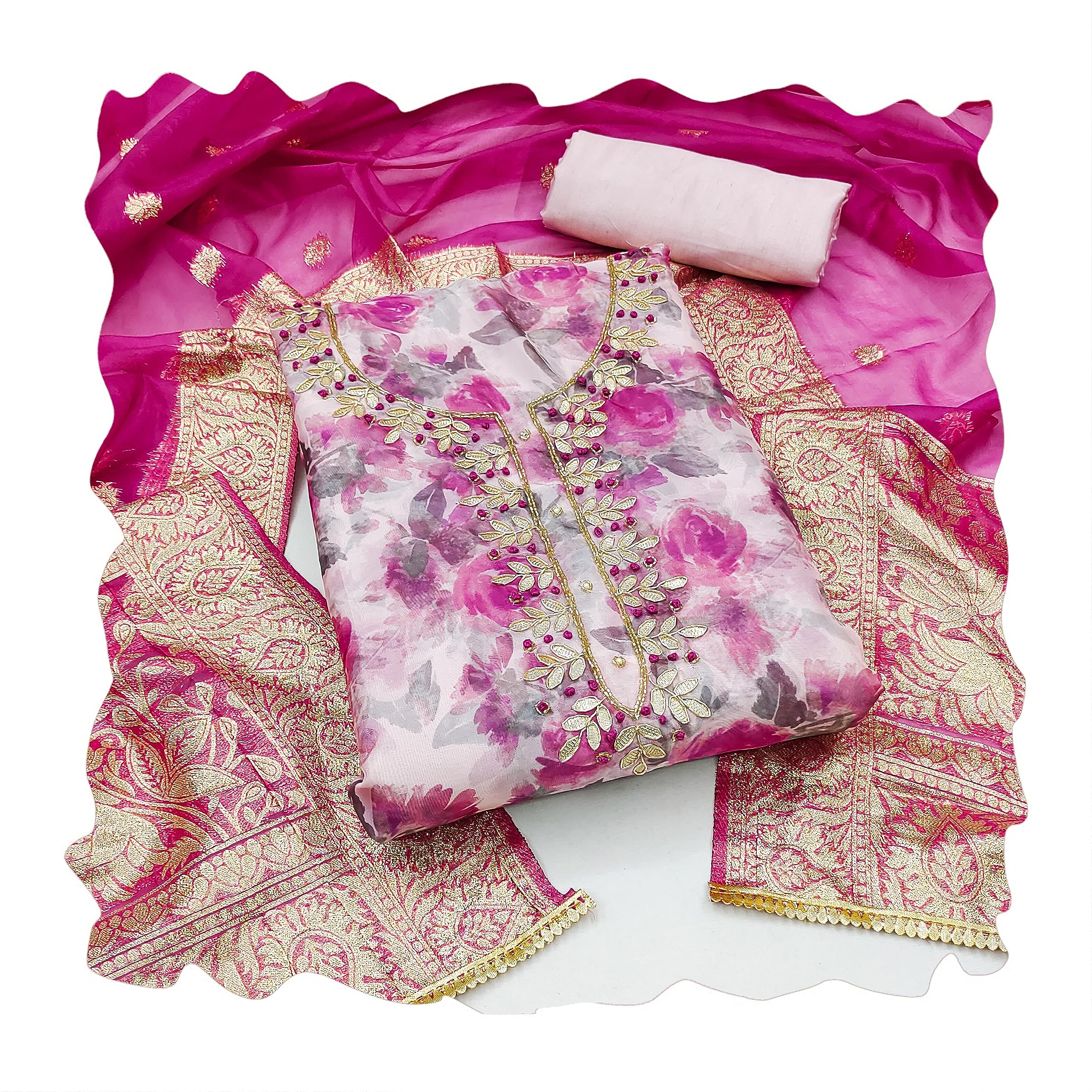 KimishaWomen's Organza Hand Work Dress Material