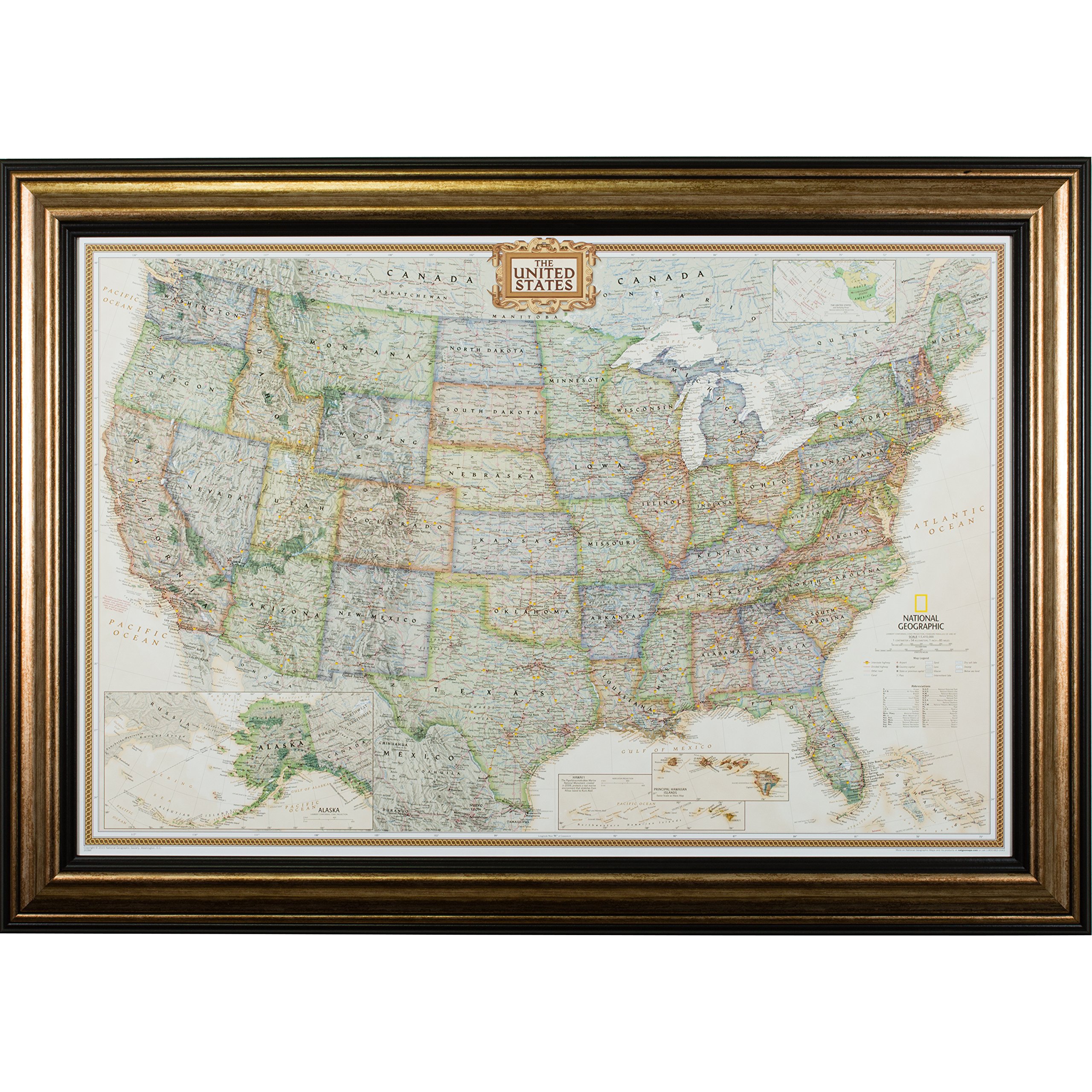 Craig Frames United States Travel Map, 24x36 Antique Copper and Black Frame