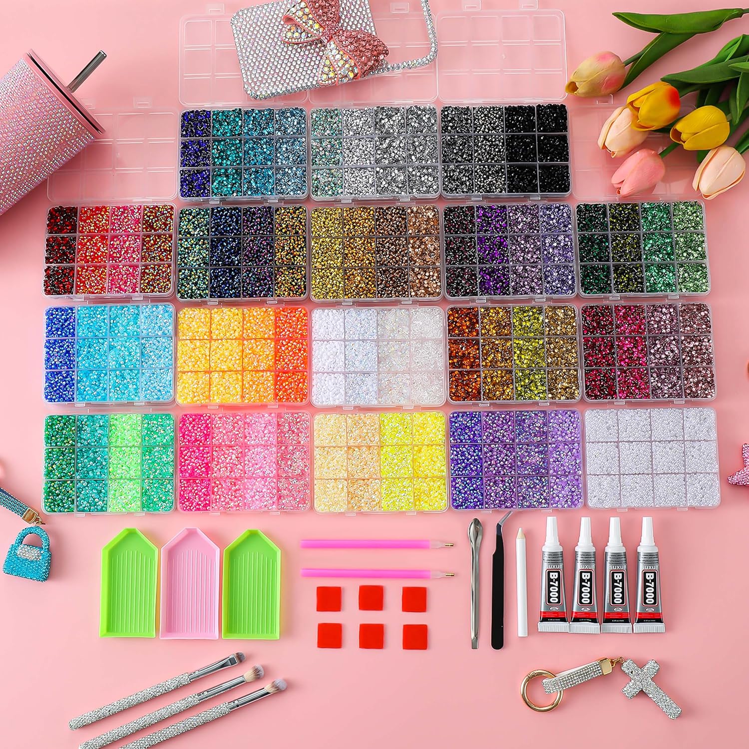 Bedazzling Kit 162000Pcs 67 Colors 3mm Rhinestones with Half Pearls
