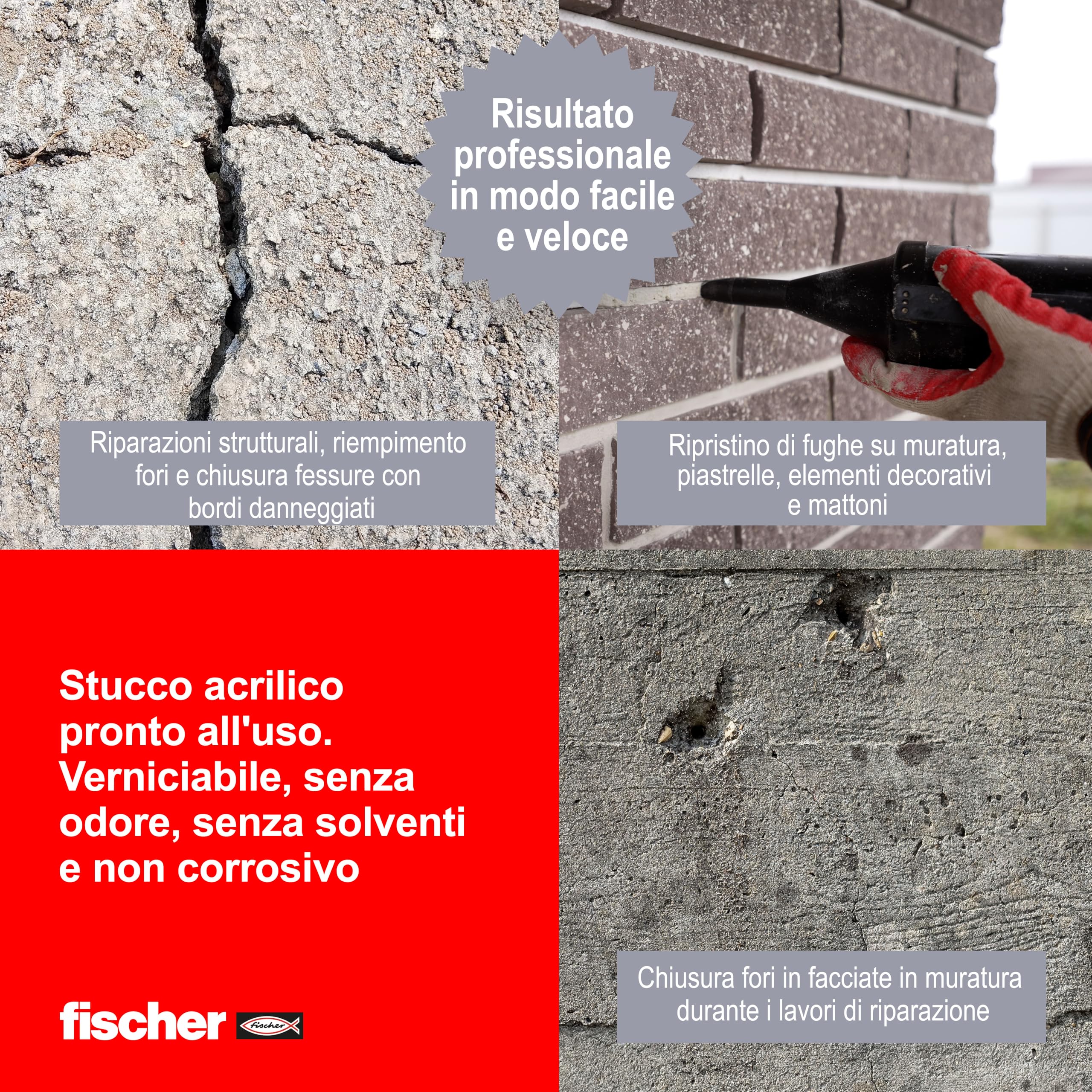 Fischer DEC Cemento Espresso, Sigillante per Riparazione e Riempimento di Crepe, Giunti Interni ed Esterni, Uso con Pistola da Silicone, 522431