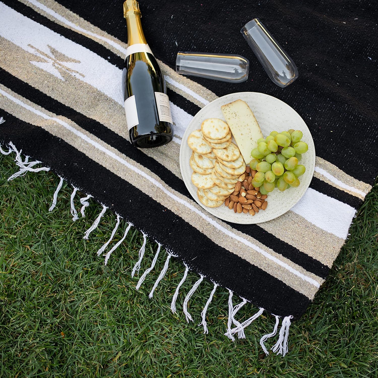 Black Mexican Blanket by Laguna Beach Textile Co - Beach, Yoga, Camping, or Decorative Throw Blanket - Traditional Handmade Serape - Black Baja - Image 5