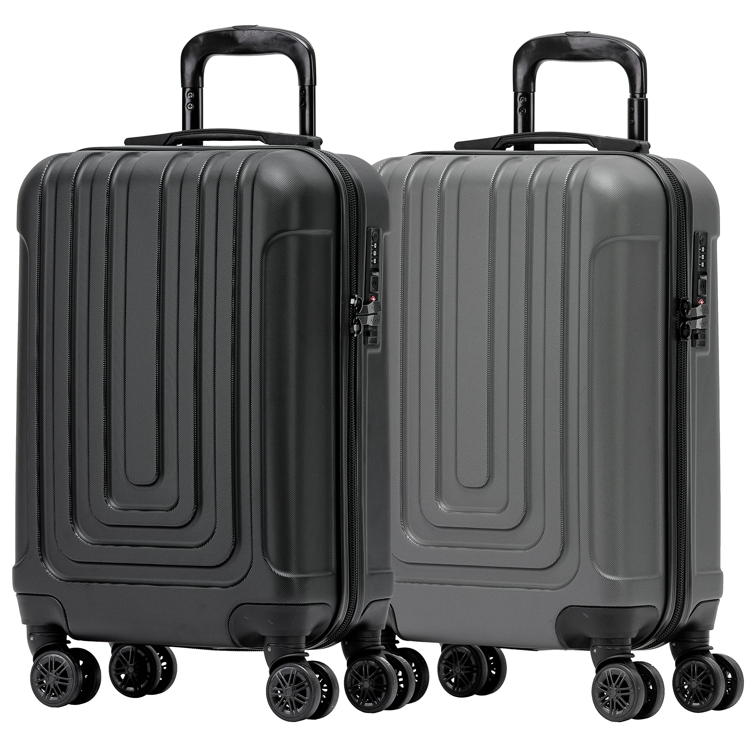 Flight KnightPremium Set of 2 Lightweight Cabin Suitcase - 8 Spinner Wheels - Built-in Side Lock & USB Port - Luggage Approved for Over 100 Airlines Including easyJet, Ryanair & Jet2-55x35x20cm