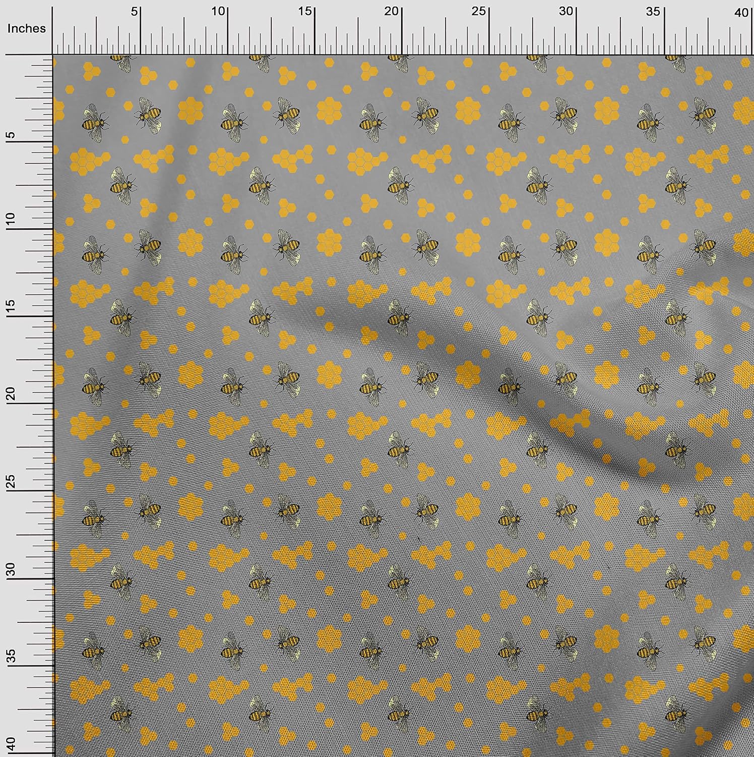 oneOone Cotton Flex Gray Fabric Honey Bees Quilting Supplies Print Sewing Fabric by The Yard 40 Inch Wide