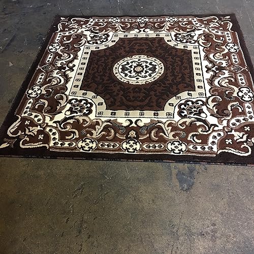 Miniatura 6 de Tapete persa redondo tradicional para zona, diseño de Americana 101 (4 pies x4 pies, redondo), Poliéster & Mezcla de poliéster, Marrón