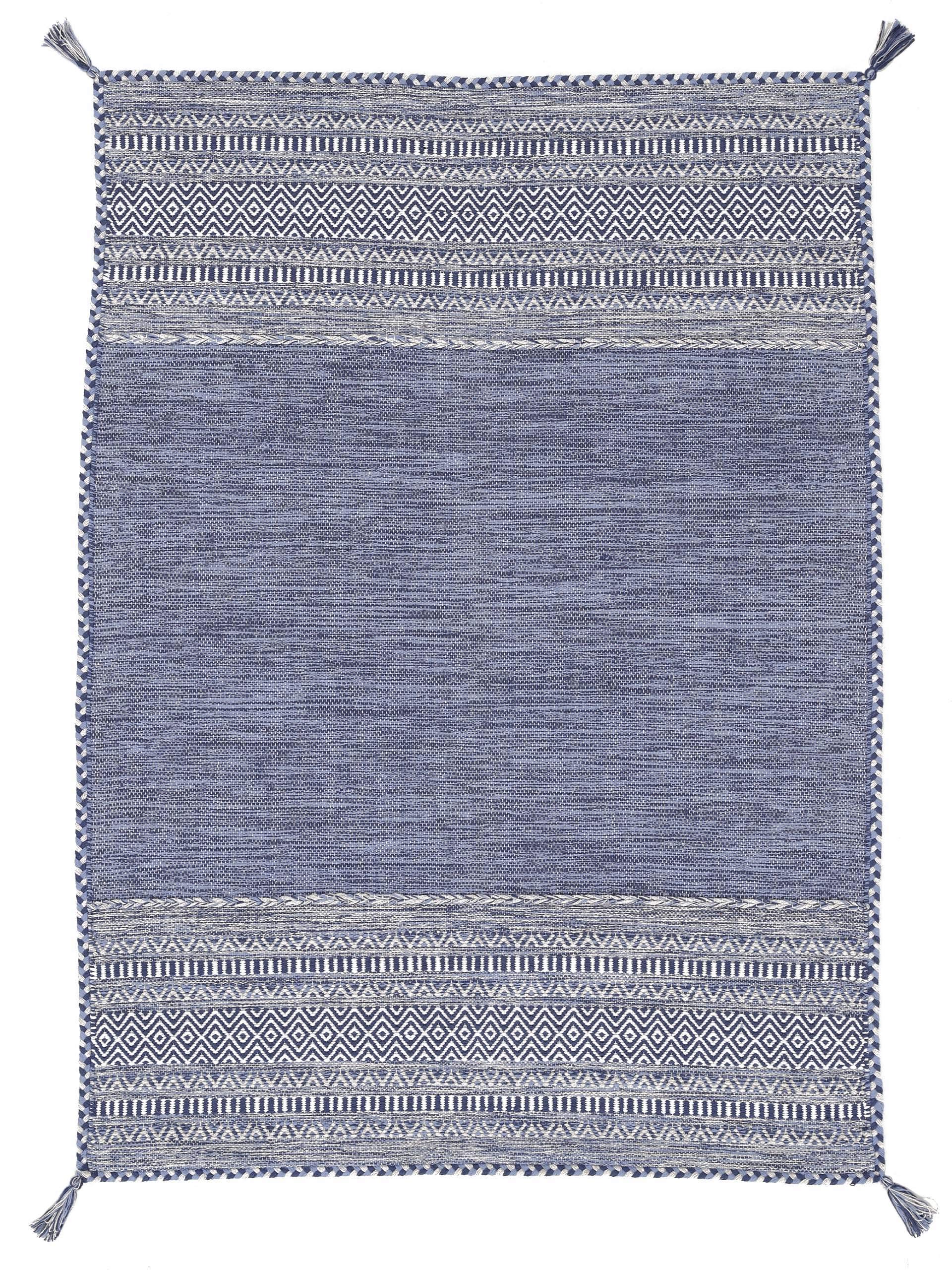 carpetfine Flachgewebeteppich Kelim Azizi Blau 120x170 cm | Moderner Teppich für Wohn- und Schlafzimmer
