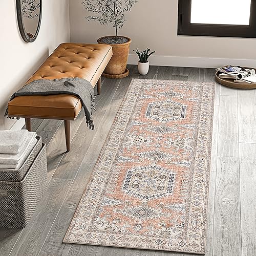 Miniatura 4 de Valenrug Tapete tribal lavable a máquina, 5 x 7 pies, medallón envejecido, color azulbeige