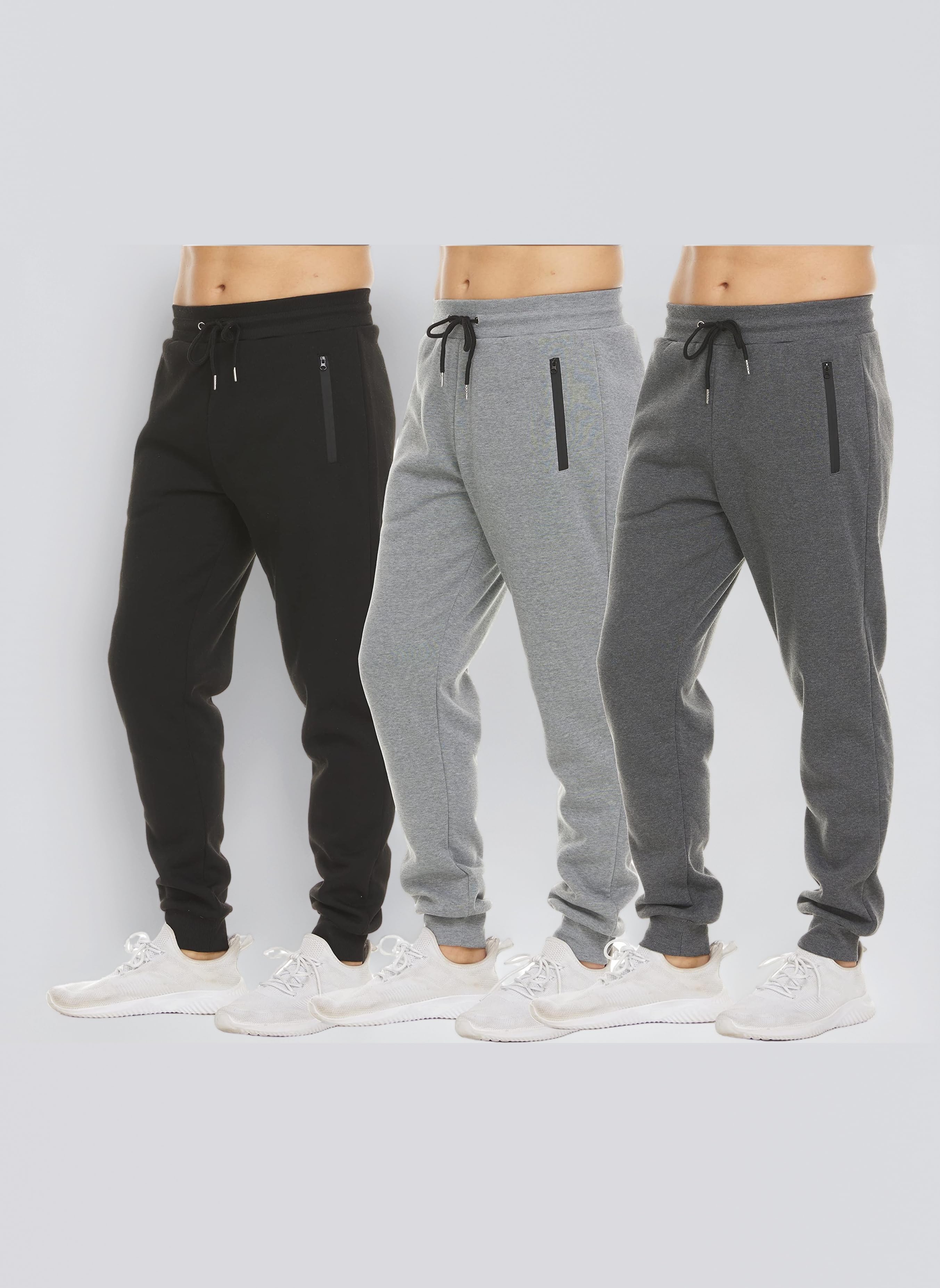 PURE CHAMP Mens 3 Pack Fleece Active Athletic Workout Jogger Sweatpants for Men with Zipper Pocket and Drawstring Size S-3XL