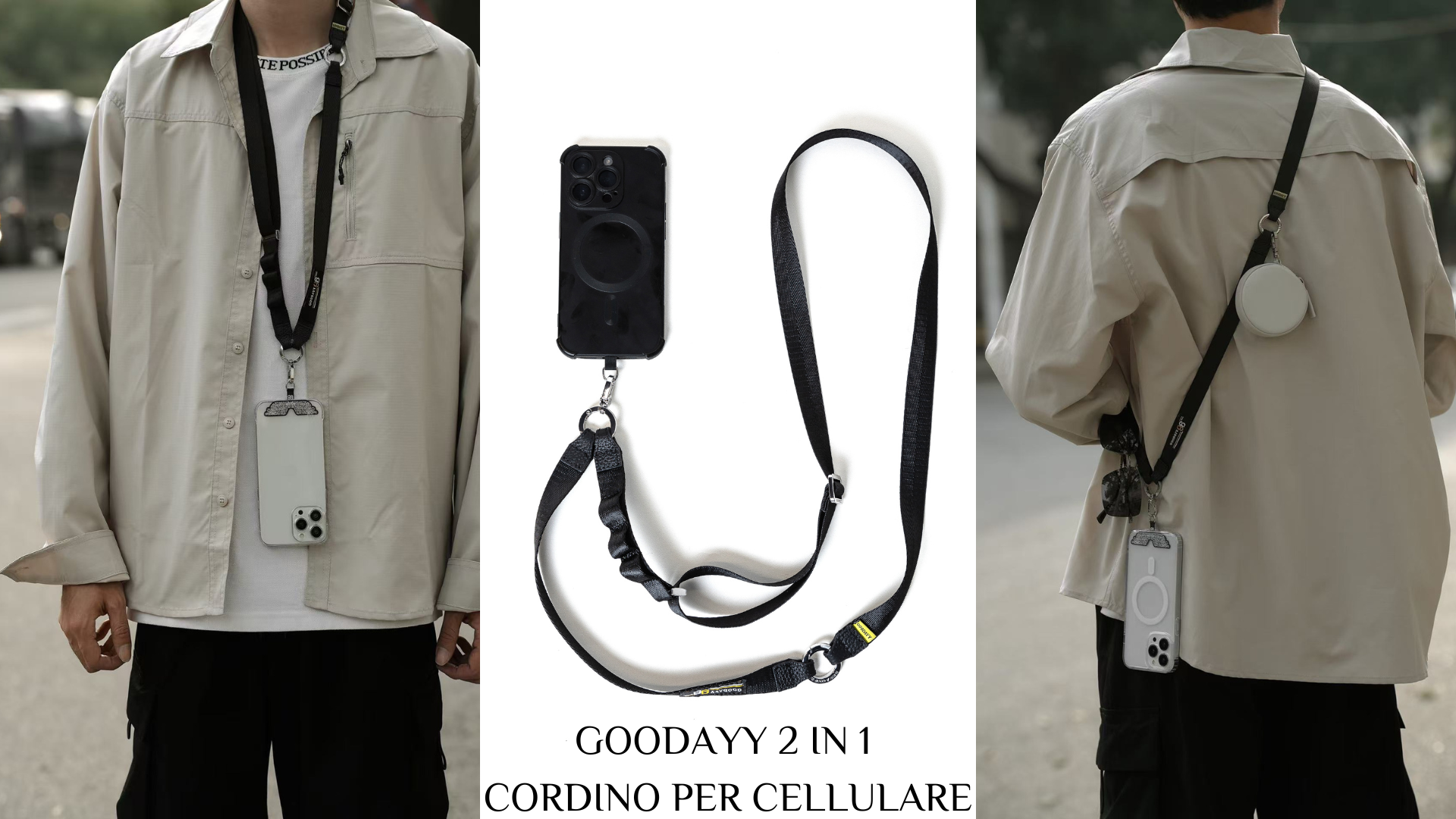 GOODAYY Cordino 2-in-1 Per Cellulare – Regolabile Da Collo E Polso, Con 2 Clip (Metallo E Nylon), Impermeabile