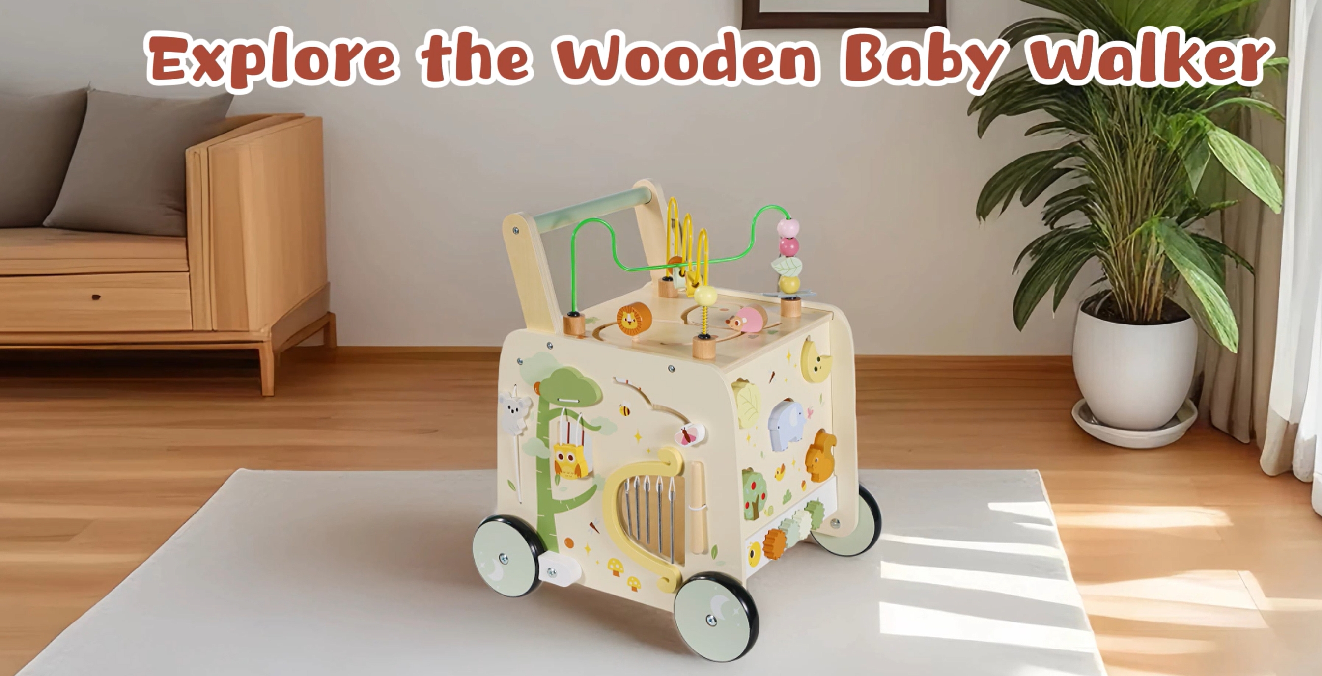 Amazon.com : Pithfor Wooden Activity Cube Push Walker, Wooden Baby