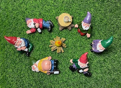 Miniatura 5 de Juego de gnomos en miniatura de 9 piezas con fuego y muebles, para decoración de jardín de hadas y adorno para el hogar