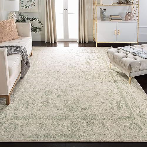 Safavieh colección Adirondack - Alfombra de área, 8 x 10 pies, marfil y verde salvia, diseño oriental desgastado, no desprende pelusa, fácil