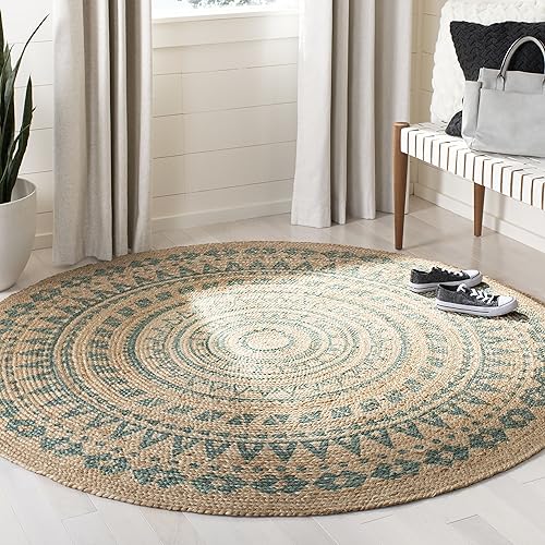 SAFAVIEH Natural Fiber Round Collection NF802A - Alfombra redonda de yute trenzada hecha a mano con mandala bohemia SAFAVIEH Natural Fiber Round Collection NF802A - Alfombra redonda de yute trenzada hecha a mano con mandala bohemia