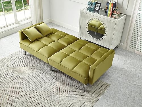 Miniatura 20 de Legend Vansen Futón convertible de terciopelo de 80 pulgadas, dos almohadas, sofá cama con 3 respaldos ajustables, sofá cama, área grande para