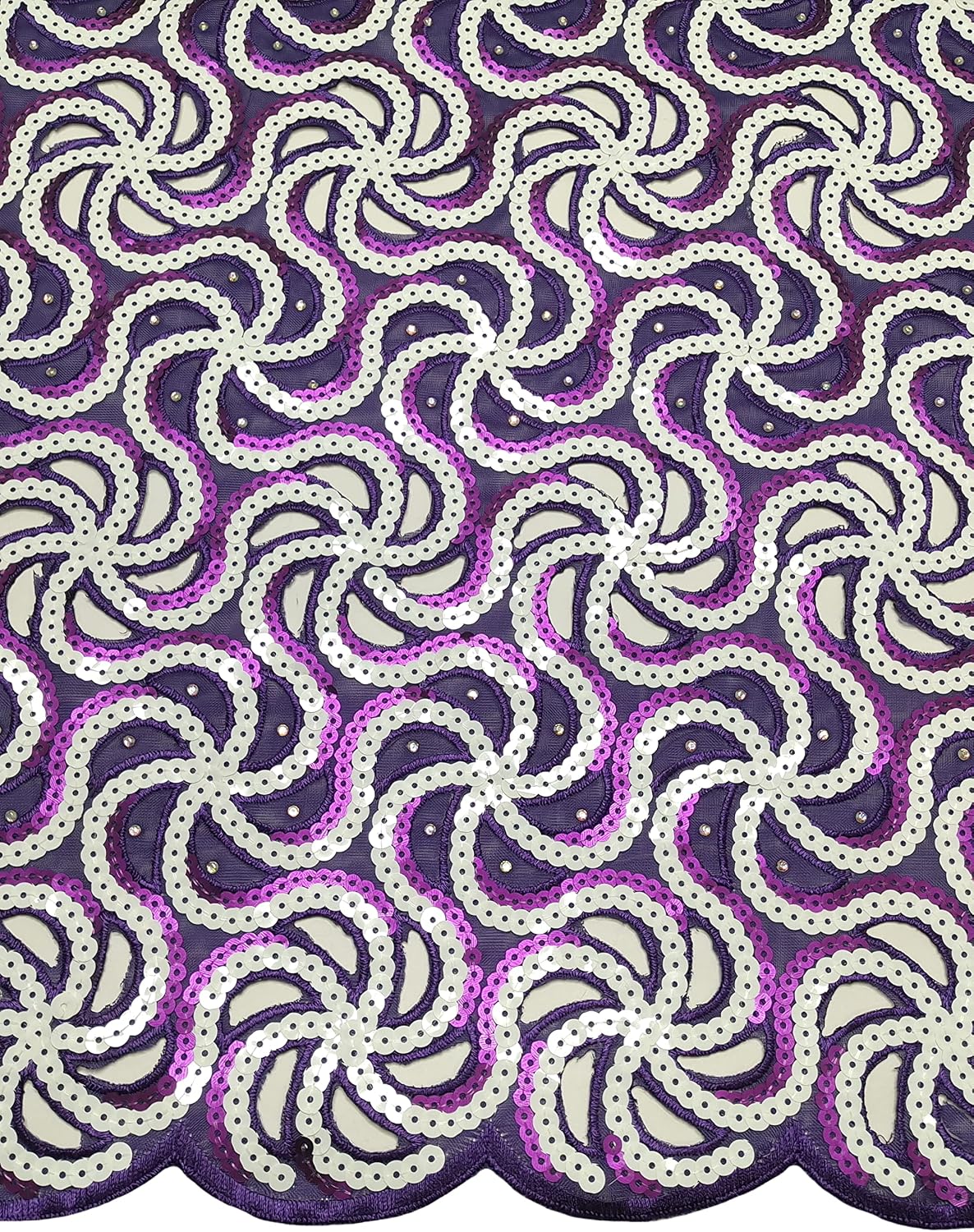 Bestway Lace Sequin African Lace Fabric 5 Yards Rhinestones Embroidery Handcut Nigerian Wedding Party Asoebi Fabrics Material (Purple)