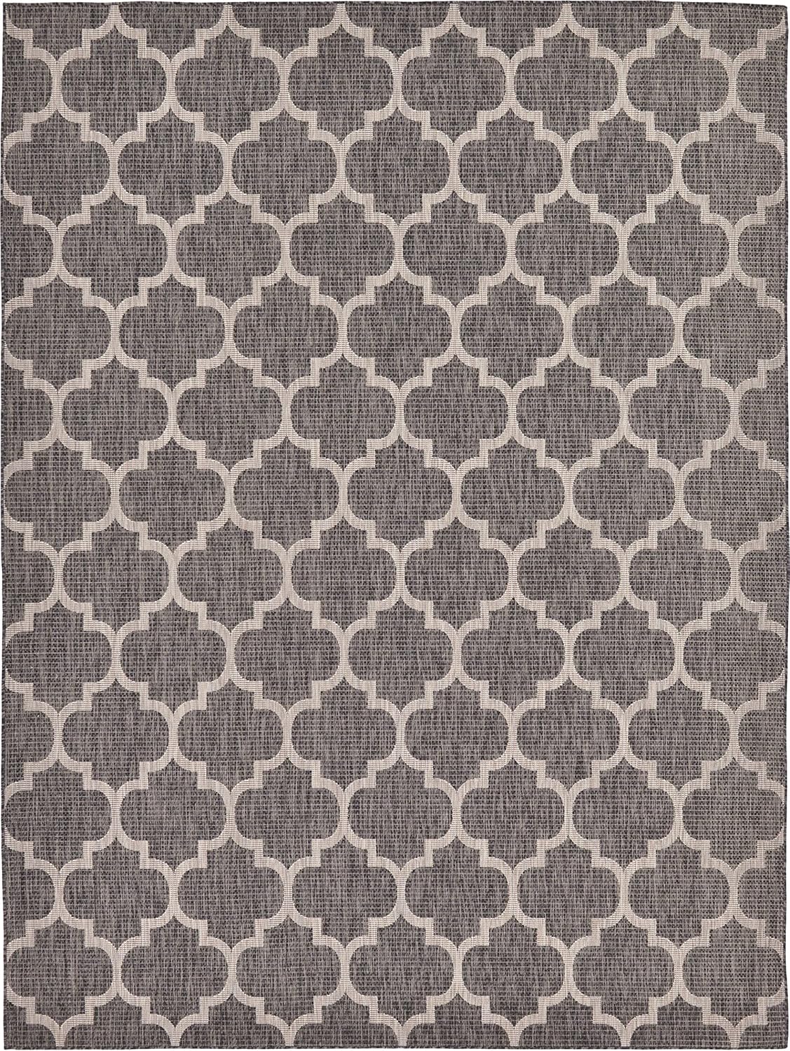 Trellis Charm Black Synthetic 9' x 12' Outdoor Area Rug