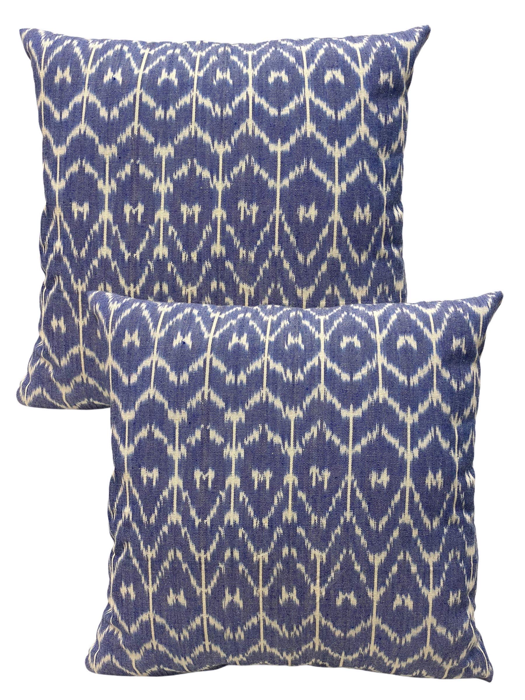 House Of Silko Pure Cotton Woven ikkat Blue White Cushion Cover for Casual Interior Decoration (16"x16")- Set of 2