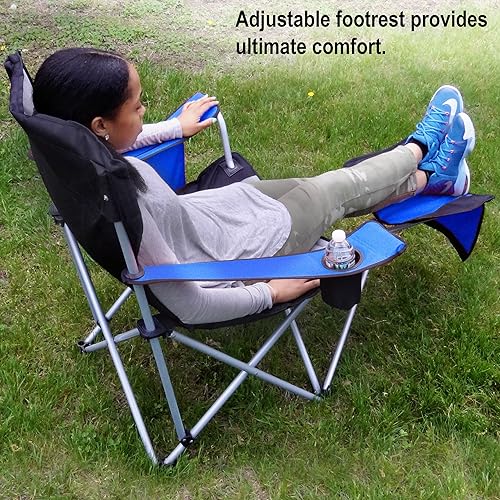 Miniatura 4 de GigaTent Silla de camping con reposapiés, sistema de visión integrado para tabletateléfono celular, enfriador integrado y portavasos (azul)