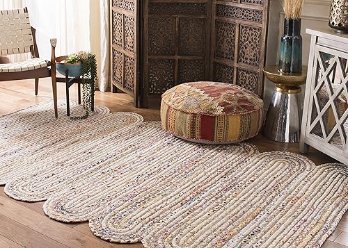 Miniatura 2 de SAFAVIEH Cape Cod Collection - Alfombra decorativa, 3 x 5 pies, marfil y multicolor, hecha a mano de yute y algodón, trenzada a mano, ideal para