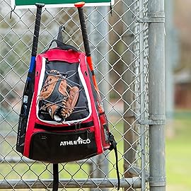 Athletico Baseball Bat Bag - Backpack for Baseball, T-Ball & Softball Equipment & Gear for Youth and Adults | Holds Bat, Helmet, Glove, & Shoes |Shoe Compartment & Fence Hook (Red)