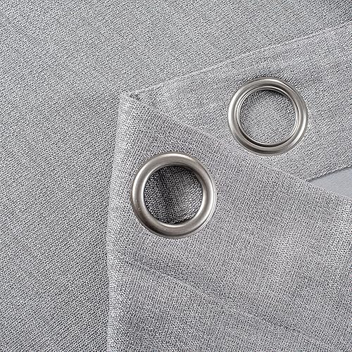 Miniatura 8 de Melodieux Cortina de lino con bordado de trigo para oscurecer la habitación de la sala de estar, dormitorio, con ojales, cortina de ventana, trigo