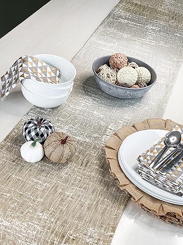 Miniatura 5 de CHARDIN HOME Camino de mesa texturizado degradado, camino de mesa de algodón hilado a mano gris y beige, 14 x 72 pulgadas, tapete impreso, perfecto