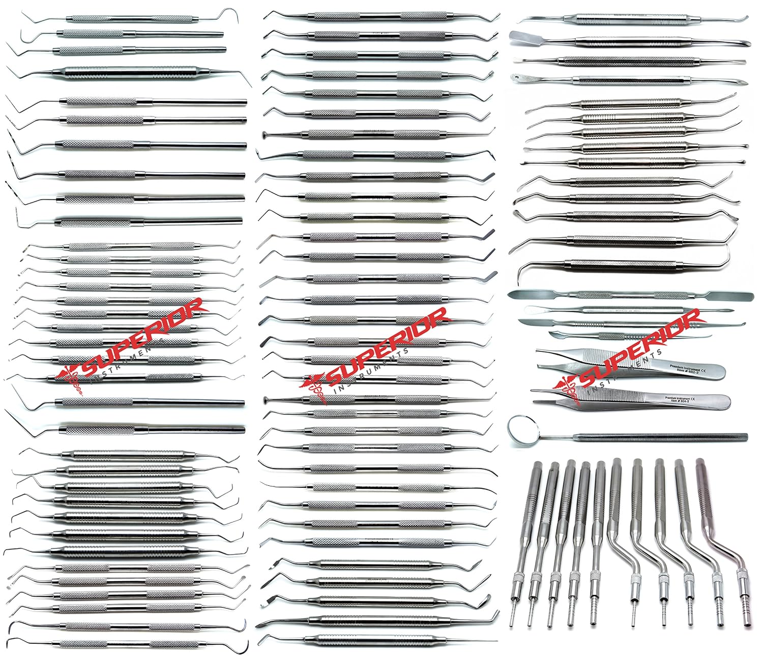 Dental Explorers Curettes Osteotomes Sinus Lift Probes Excavators Scalers Filling Periosteals Tweezers Student Full Examination 100 Pcs Instruments