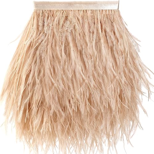 Soarer 5-7inch Champagne Ostrich Feather Trim for DIY Sewing,2Yards | Long Ostrich Feathers Fringe Trim for DIY Crafts,Dance Costumes,Jewelry Making,Halloween,Wedding Home Party Clothing Decor