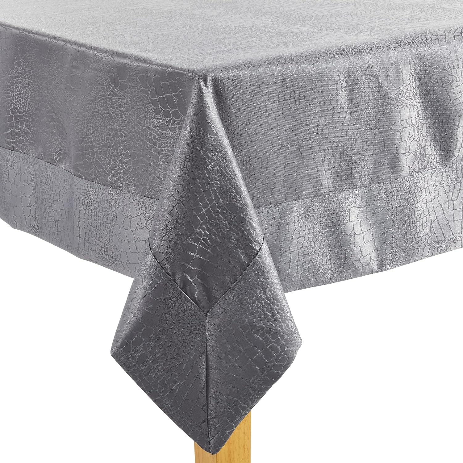 Violet Linen Luxurious Damask Crocodile Design Tablecloths, 70" x 144", Platinum