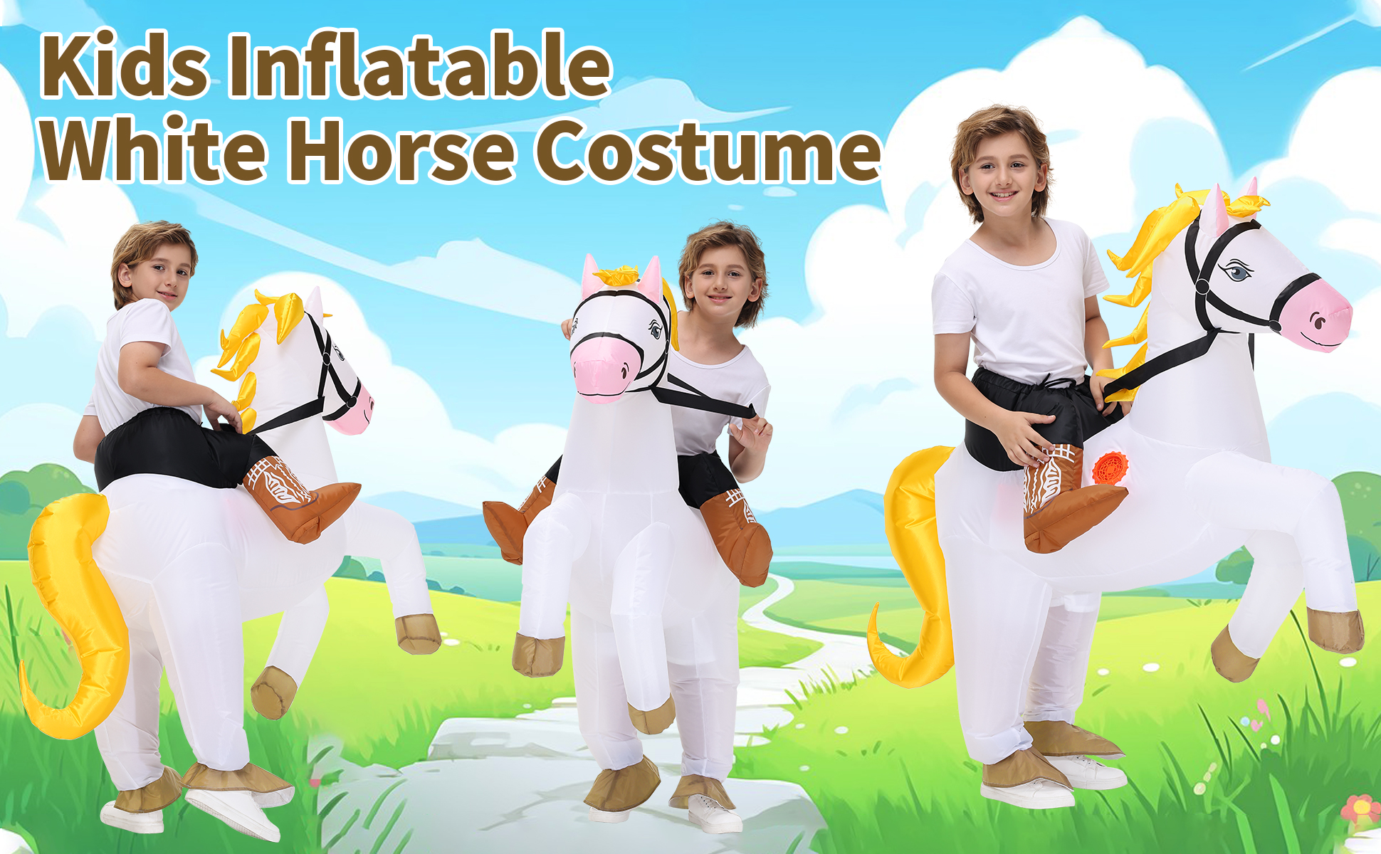 Disfraz inflable de caballo para niños tamaño infantil miniatura 7