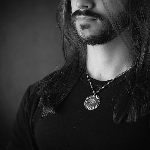 Miniatura 9 de Small 925 Sterling Silver Viking Wolf Yin Yang Necklace With Full Set of Runes For Men and Women - Wolves Fenrir Geri Freki Skoll Hati - Viking