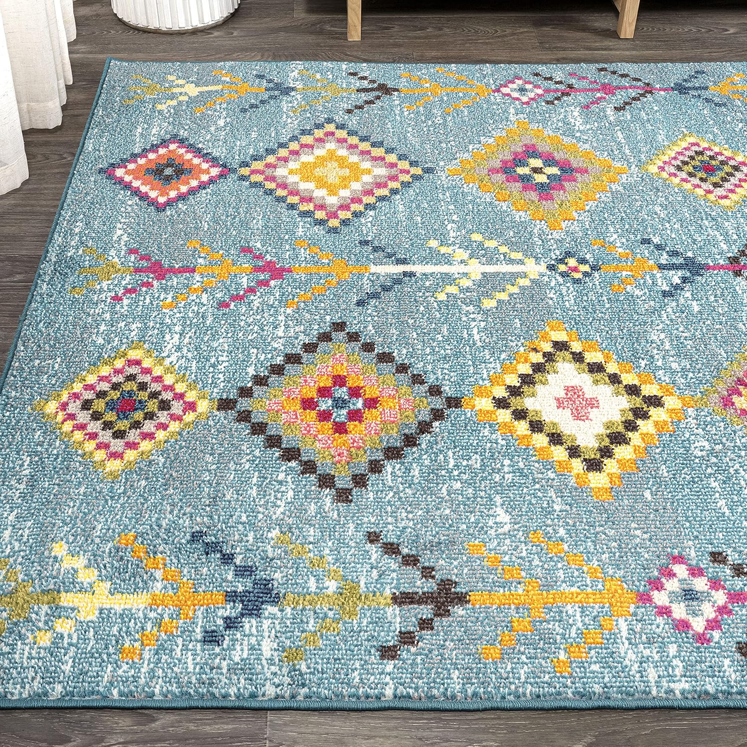 JONATHAN Y Tribal Love Geometric Light Blue/Multi Indoor Area Rug, 3x5, Bohemian, Casual, Easy-Cleaning for Living Room, Bedroom, Kitchen, Pet Friendly, Non-Shedding (MOH105D-3)