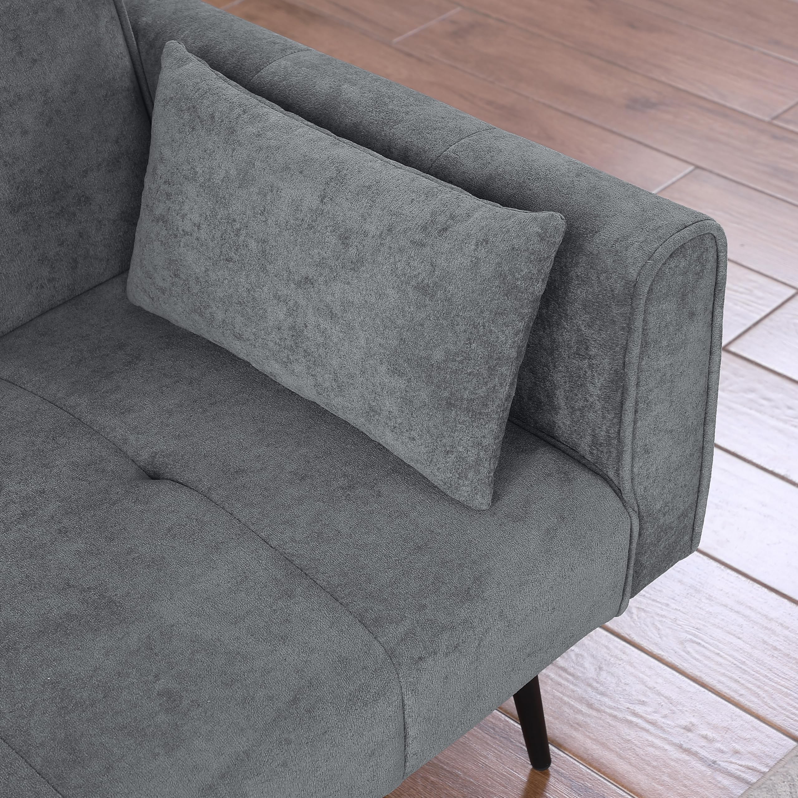 Divano letto futon a 3 posti in tessuto a coste per soggiorno e piccoli spazi (grigio)