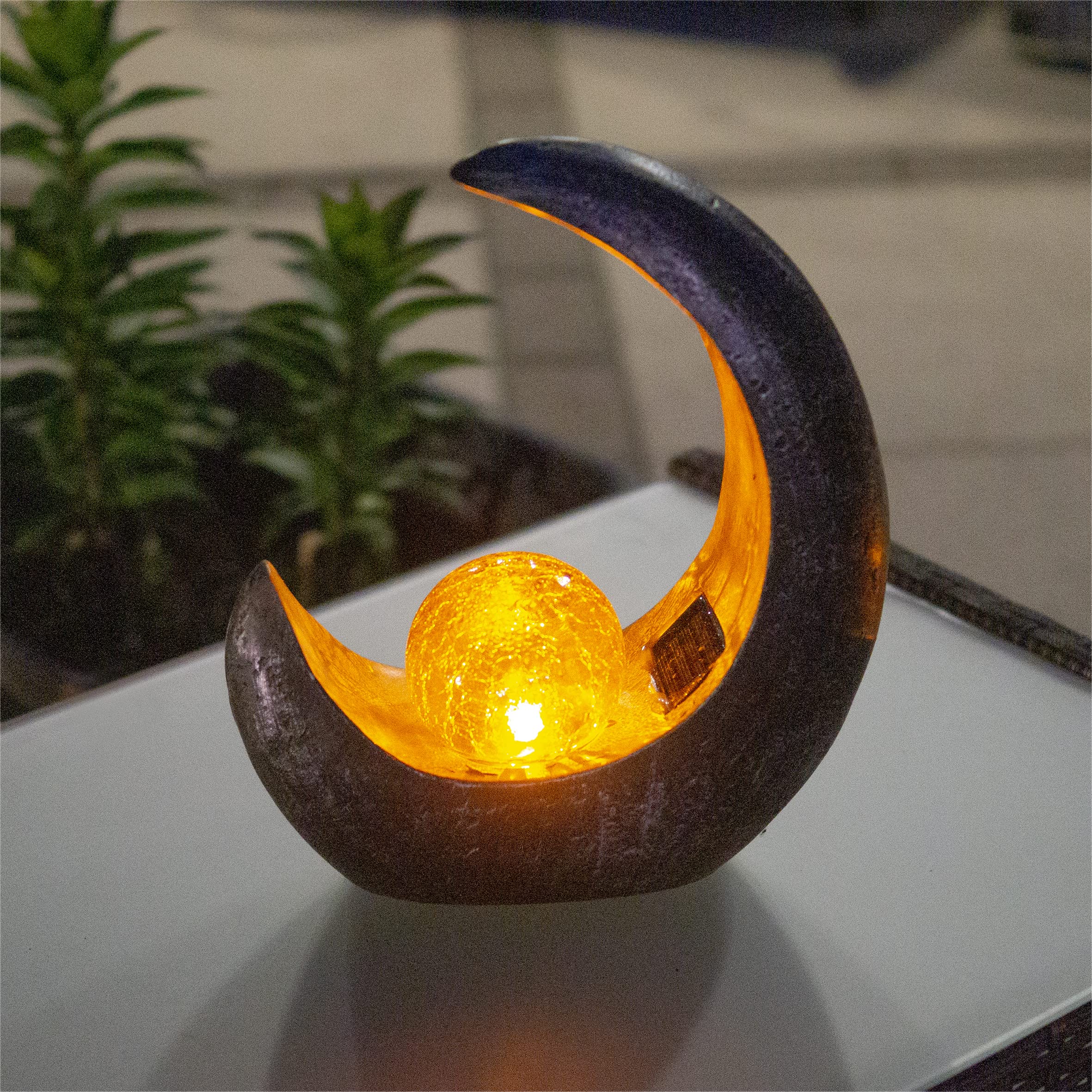 Bestfor Solar Powered Resin Garden Ornament Crescent Moon - Decorate your garden even in remote areas, no wires needed