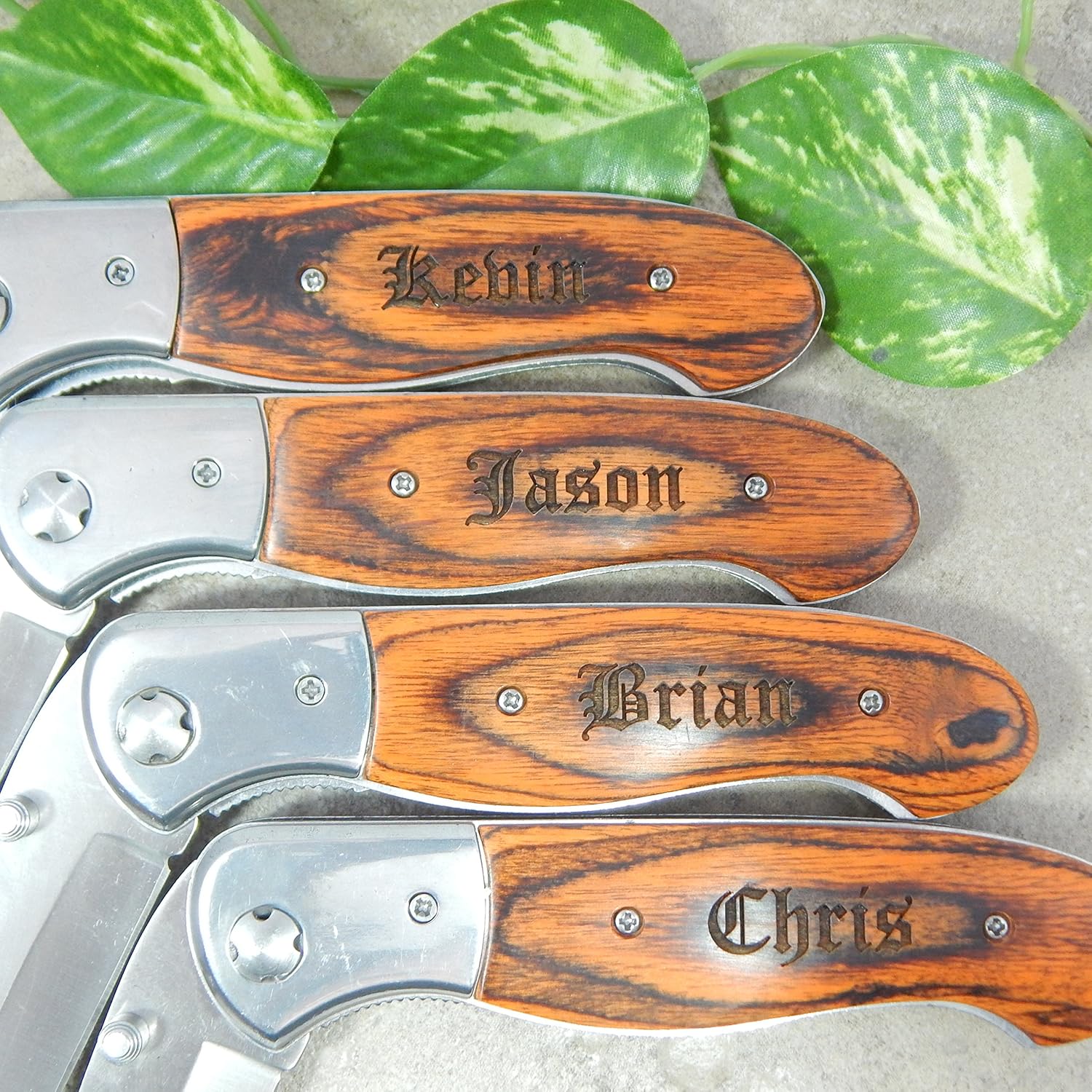 Free Engraving Personalized Stainless Steel Wood Handle LockBack Knife Customize Online Engrave Front & Back