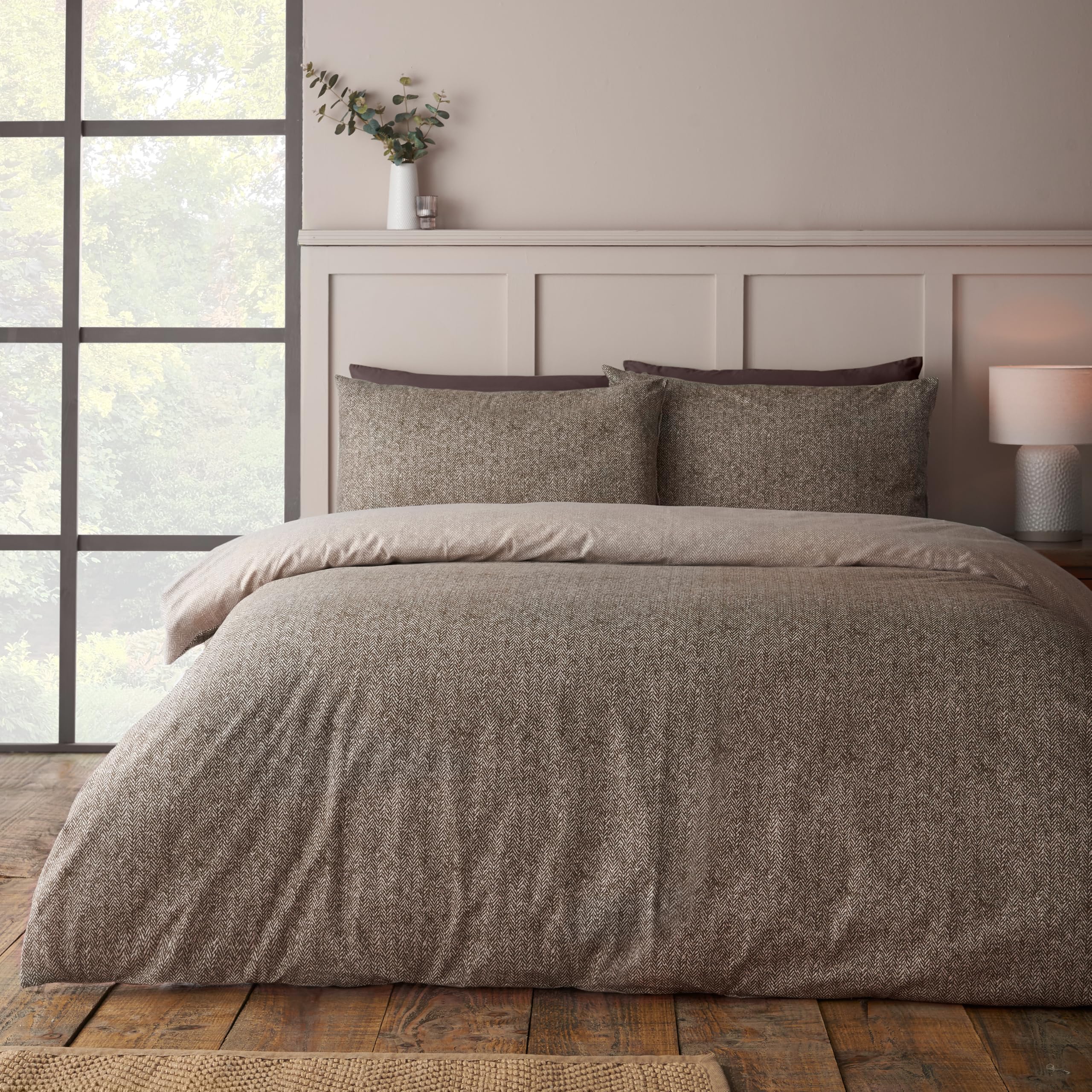 Catherine Lansfield Brushed Herringbone Single Duvet Cover Set Chocolate — image 1